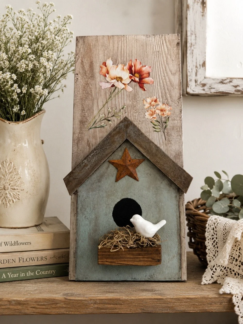 Handcrafted Farmhouse Birdhouse Wall Hanging